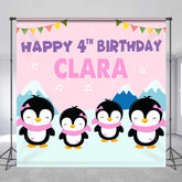 Lofaris Custom Name Penguin 4th Birthday Backdrop For Girl